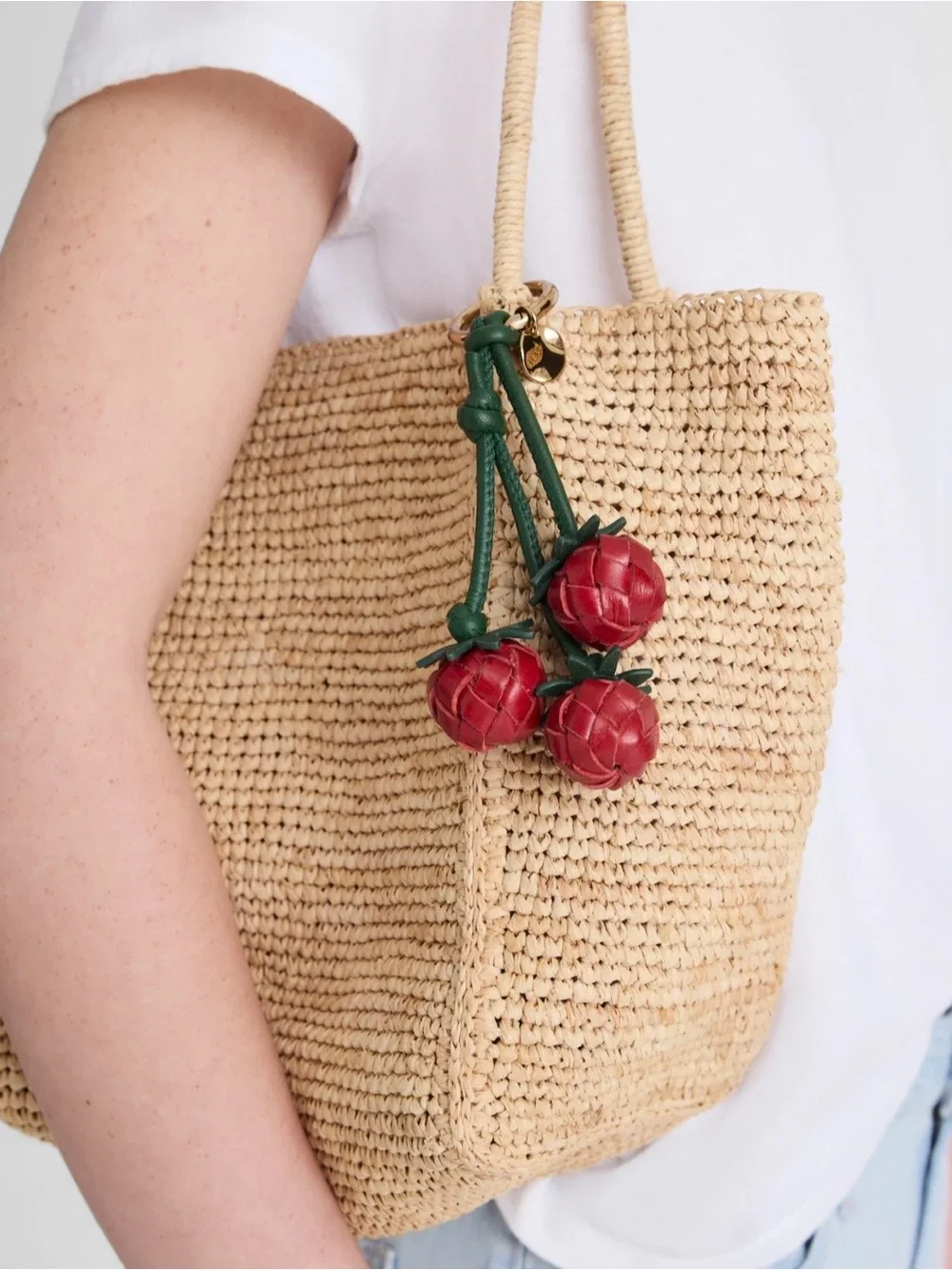 Madewell Red & Green Woven Cherry Keychain handbag Charm